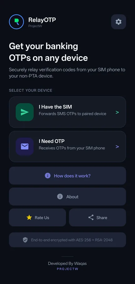 RelayOTP dark mode screenshot 1