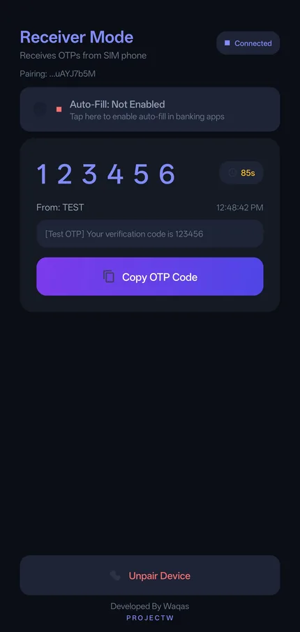 RelayOTP dark mode screenshot 3