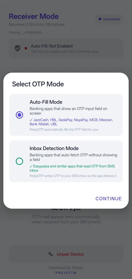 RelayOTP light mode screenshot 3